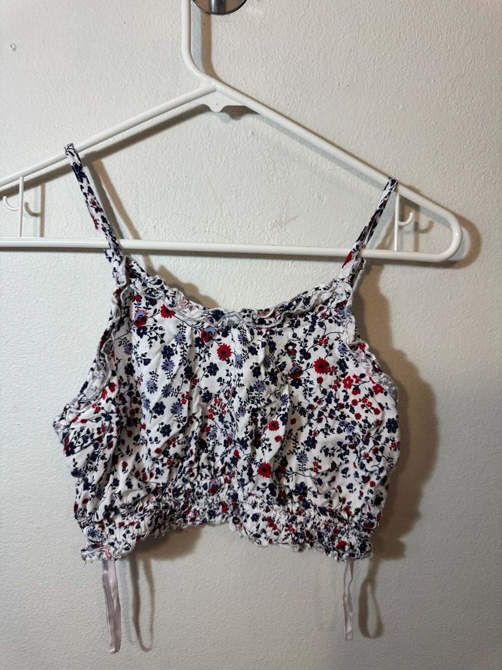 Jessica Simpson Floral Ruffle Smocked Crop Cami Top Size Small
